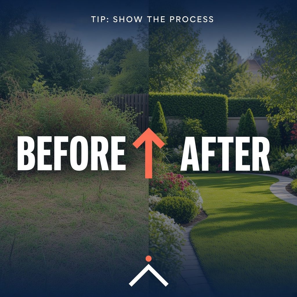 Post: split image of an overgrown garden and the finished landscaped garden, headline Before and After.